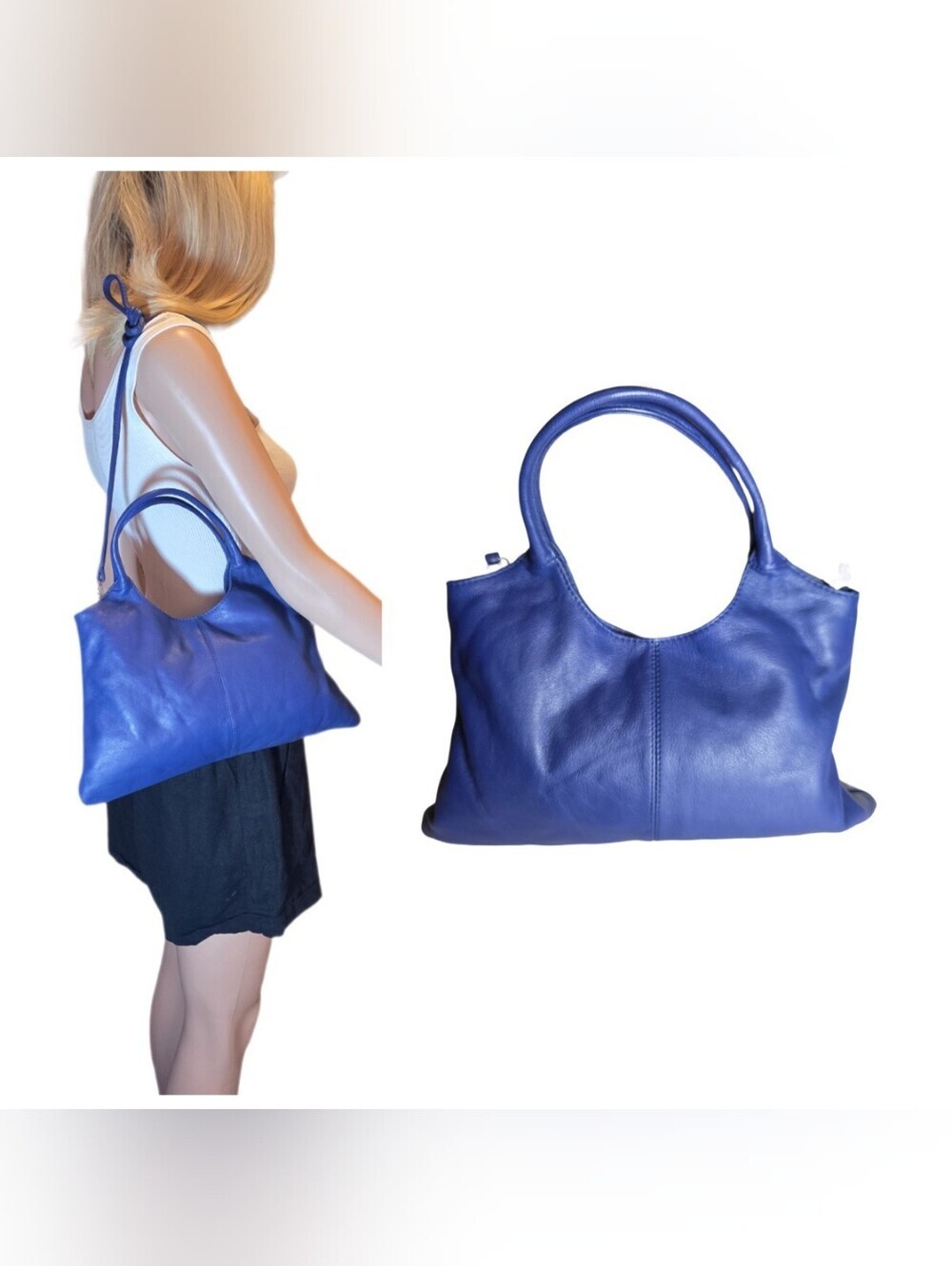 Slouchy Royal Blue Genuine Leather Hobo Shoulder Bag Handbag EUC